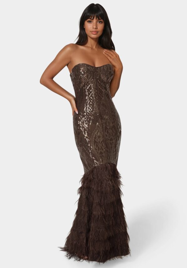 107796_chocolate_1_98bcf3ce-544a-439f-af37-8825ba4a9b06 Sequin Feather Gown