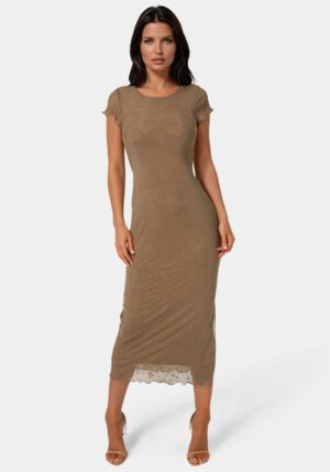 Flocking Mesh T-Short Maxi Dress
