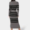 Long Sleeve Collared Striped Knit Dress
