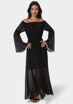 bebe2151_black_1_b01ab614-c5dd-49cf-8865-b5b190886718 Off the Shoulder Bell Sleeve Maxi Dress
