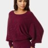 bebe2164_wine_4_44b0abce-76bf-4f23-b3e0-a1ddf0f31f96 Scoop Neck Blouson Sweater Midi Dress